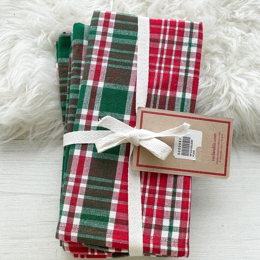 SUR LA TABLE Holiday Wonder Napkins PLAID Tartan CHRISTMAS 100% Cotton Set of 4